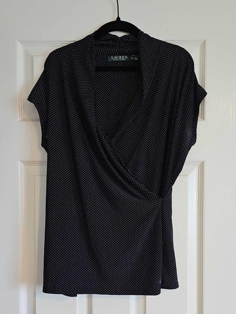 Ralph Lauren Black Polka Dot Wrap-Style Blouse